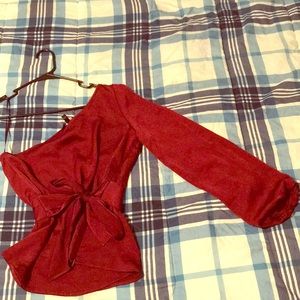 One Shoulder Tie Waist Peplum Blouse